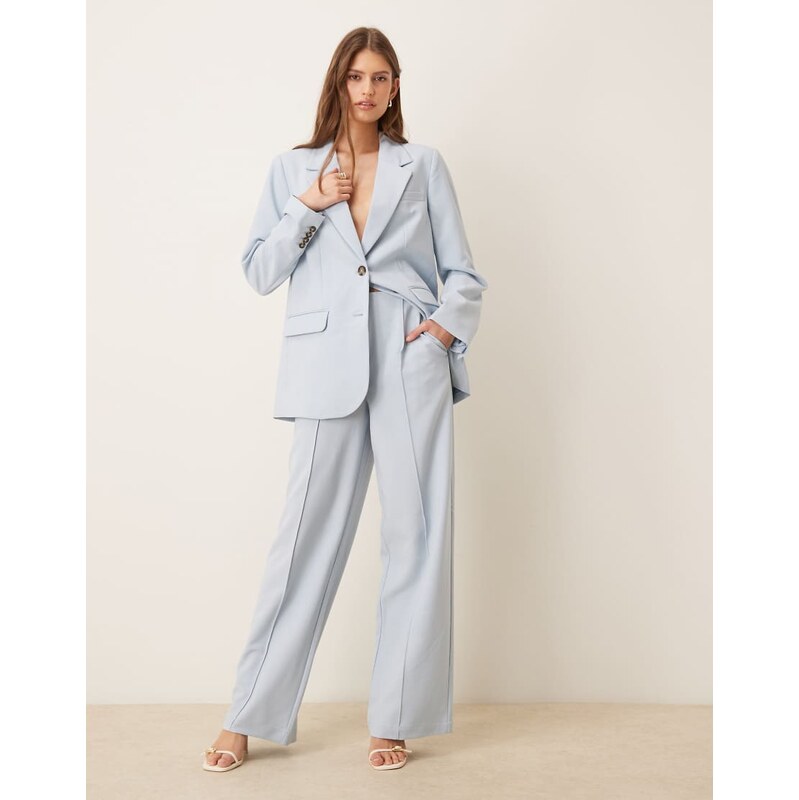 YAS high waist wide leg tailored trouser co-ord in sky blue 115519370