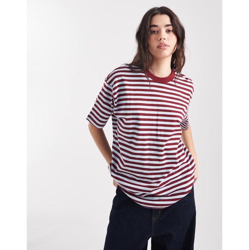 Cotton On boxy oversized t-shirt in stripe cherrywood-Multi