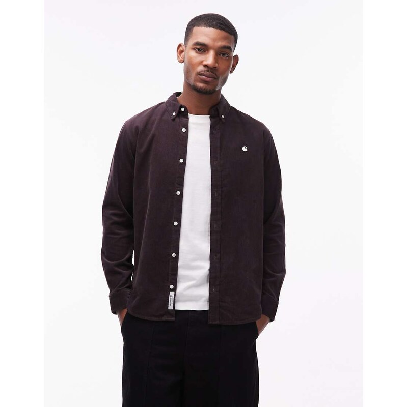 Carhartt WIP madison corduroy long sleeve shirt in dark brown