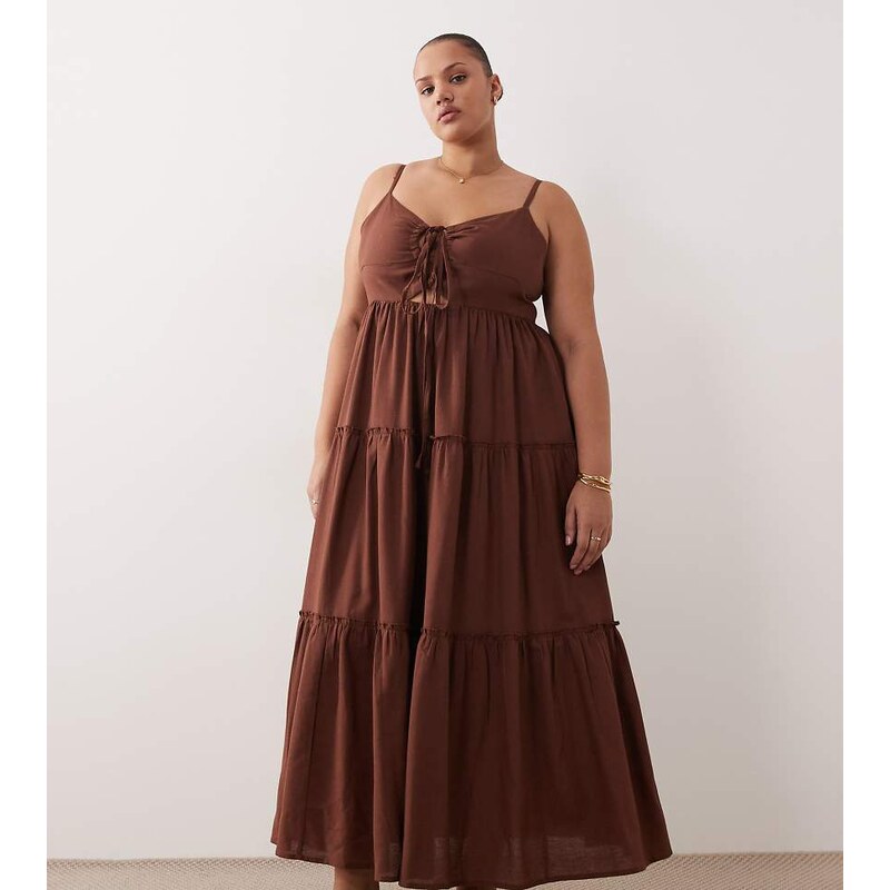 Esmee Curve tiered maxi beach dress in brown