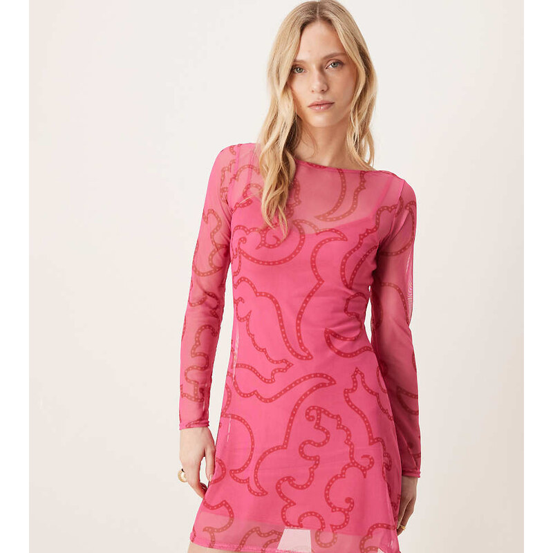 Never Fully Dressed Petite mesh mini dress in pink
