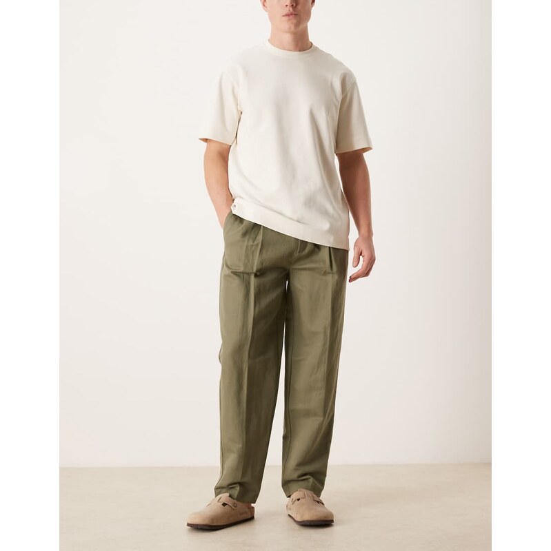 ASOS DESIGN tailored linen rich oversized tapered trousers in