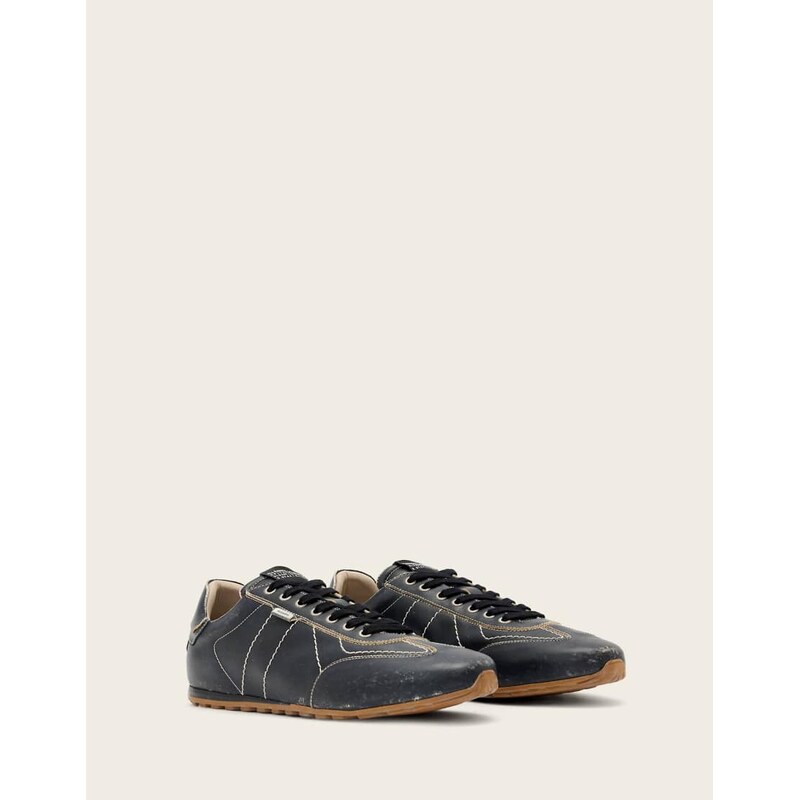 AllSaints Liam leather low top trainer in washed black