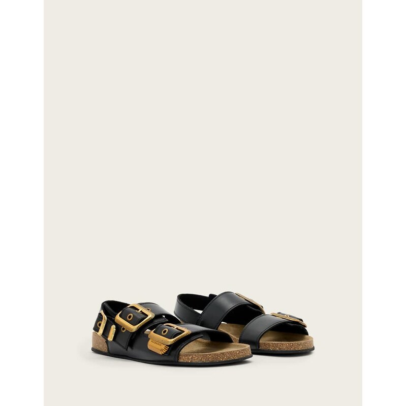 AllSaints staffa buckle detail leather sandal in black