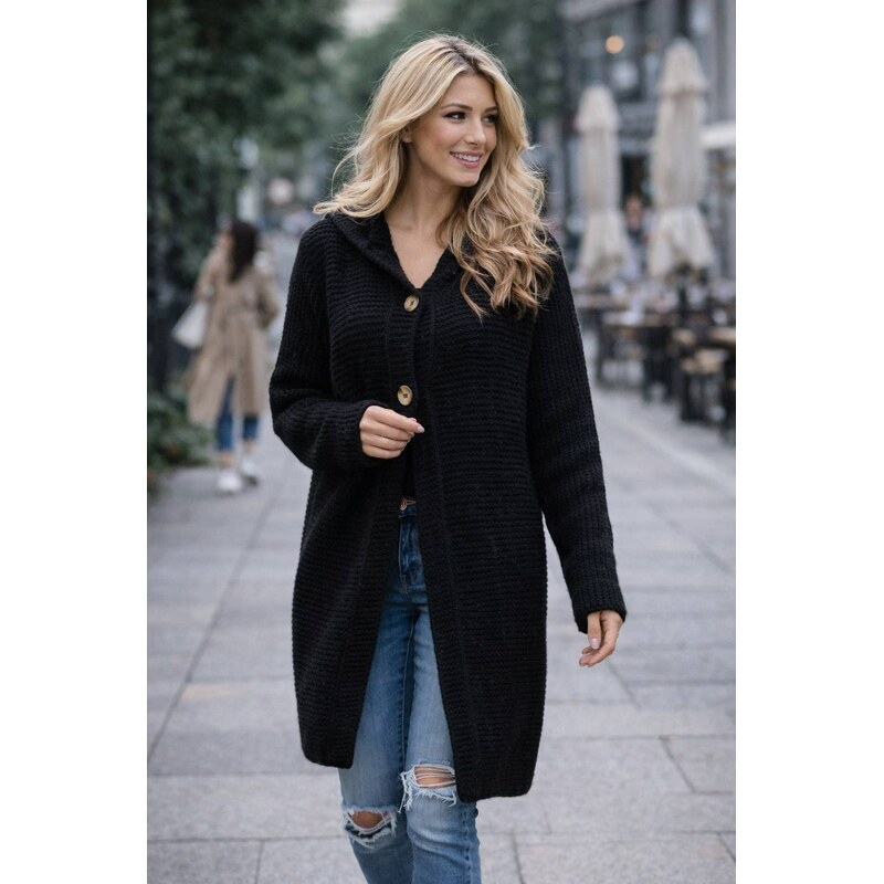 Fashionweek Dlouhý kardigan s kapucí s podílem vlny JK-HONEY