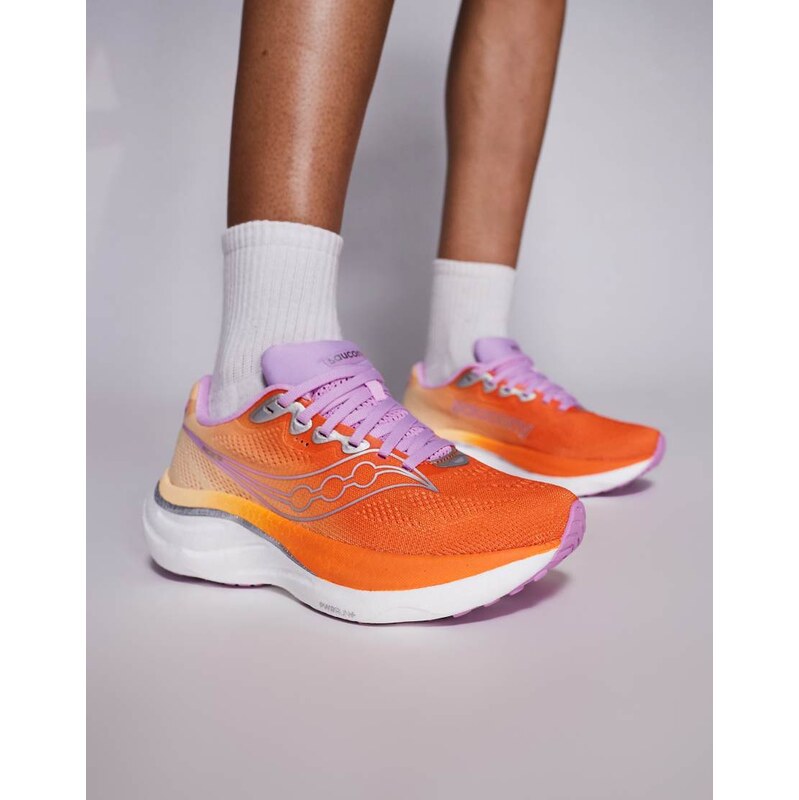 Saucony Ride 19 running trainers in orange and purple