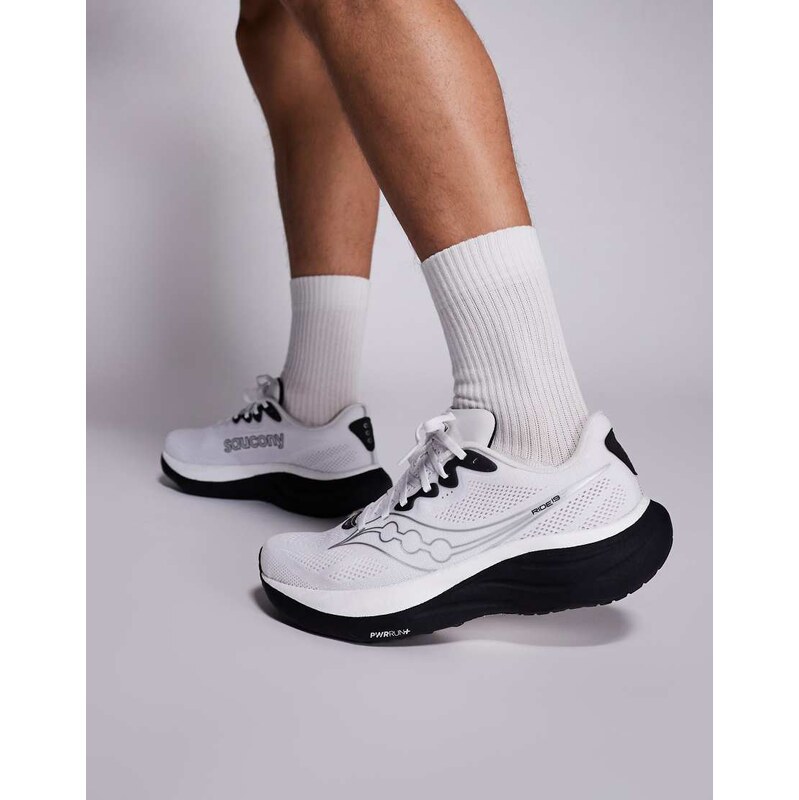 Saucony Ride 19 running trainers in white and black