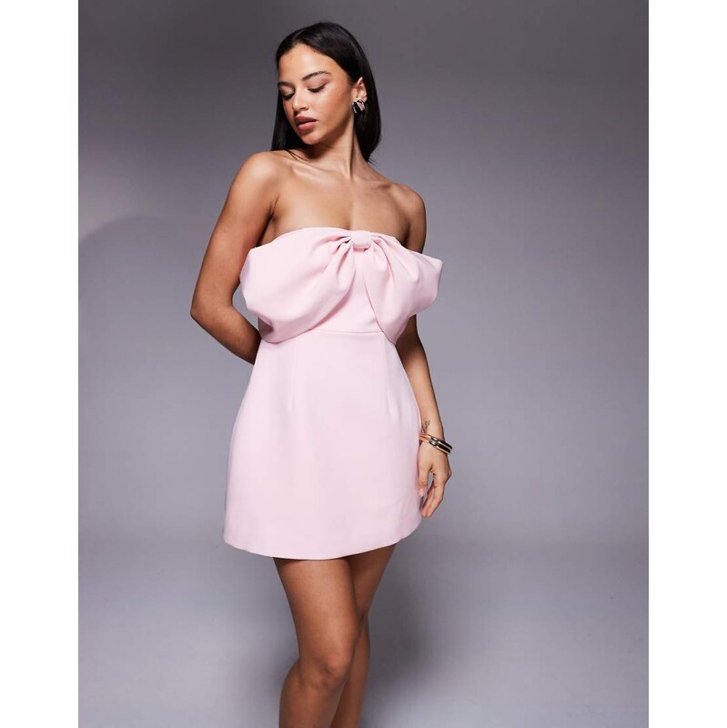 Forever New bandeau oversized bow structured mini dress in pink 113380399