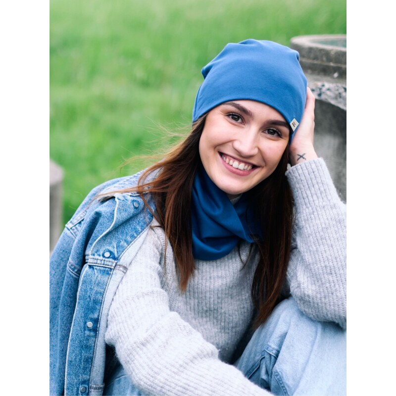 DOKE Set čepice a nákrčník organic dark blue