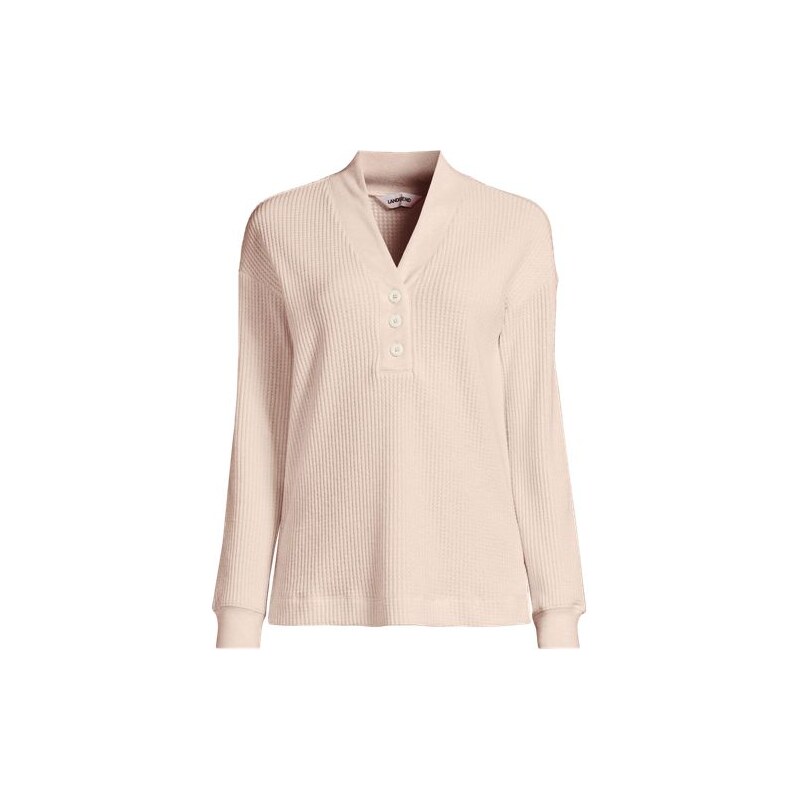 Waffle Knit Henley Top, Women, size: S, regular, Pink, Cotton