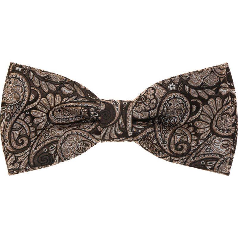 Avantgard hnědý pánský motýlek se vzorem paisley + kapesníček do