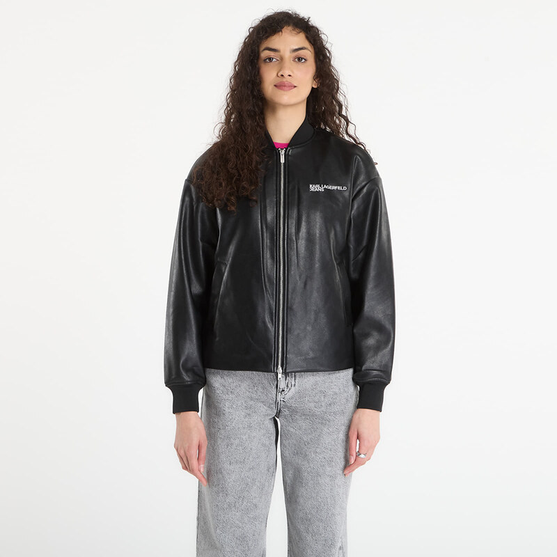 Bunda Karl Lagerfeld Jeans Faux Leather Bomber Jacket Black M
