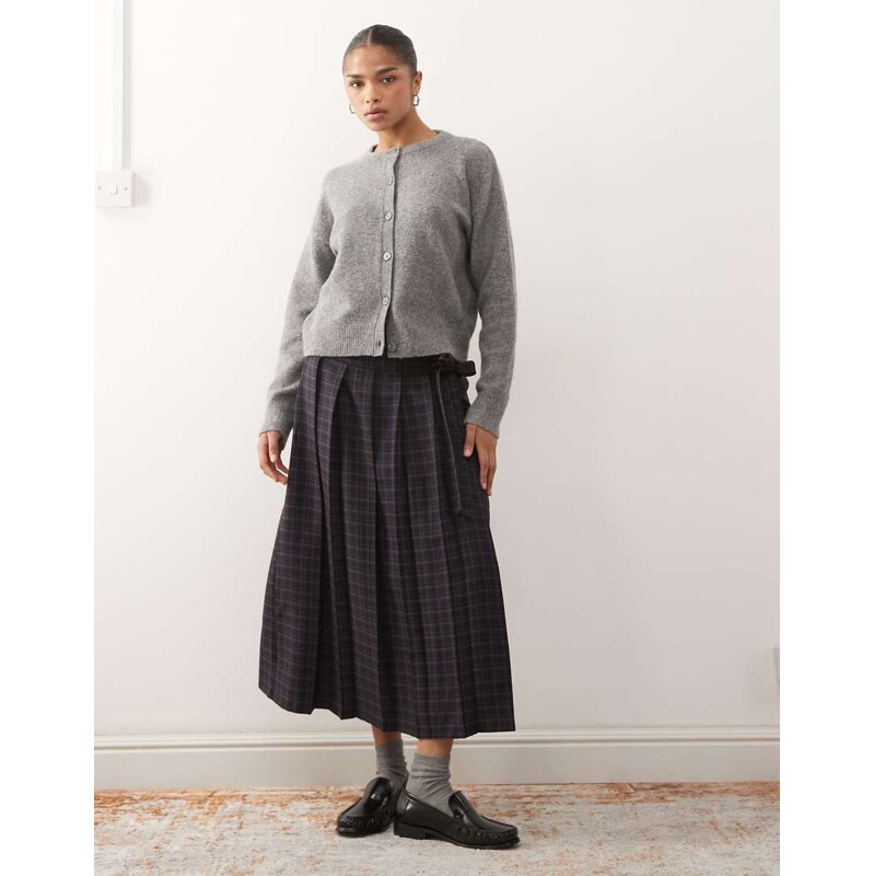 Reclaimed Vintage tailored kilt midi skirt with bow wrap detail