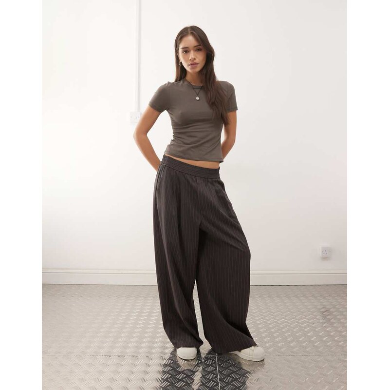 COLLUSION pull on wide leg trouser in pink pinstripe