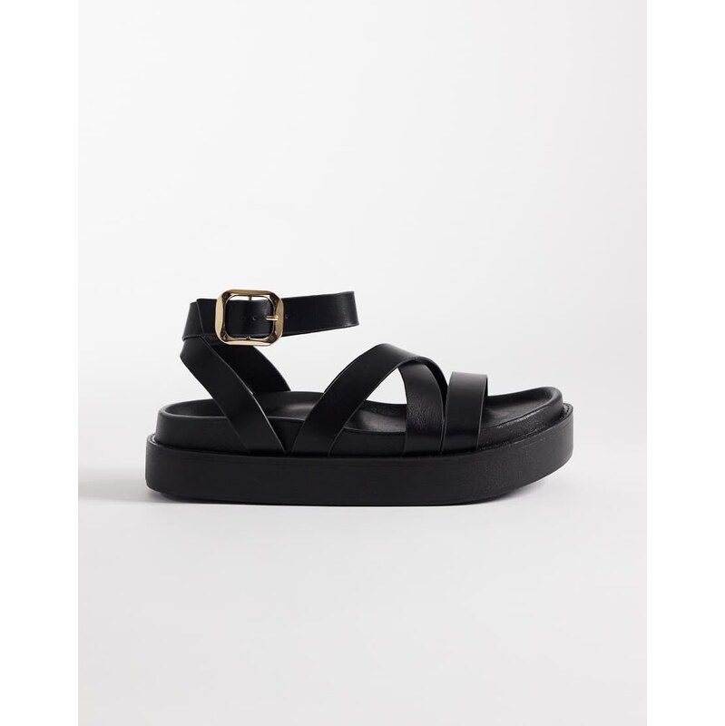SEQWL strappy flatform sandals in black PU