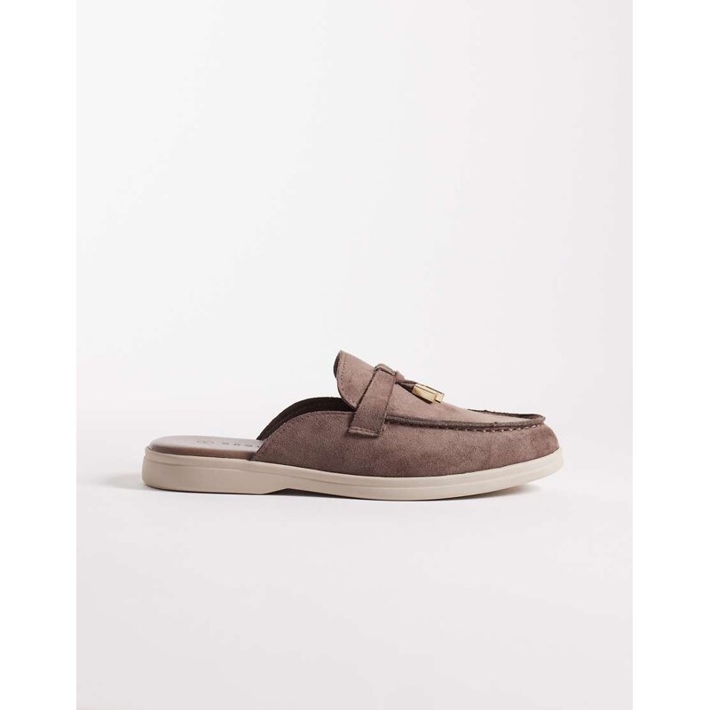 SEQWL mule tassel trim loafer in mocha faux suede-Brown 113380321