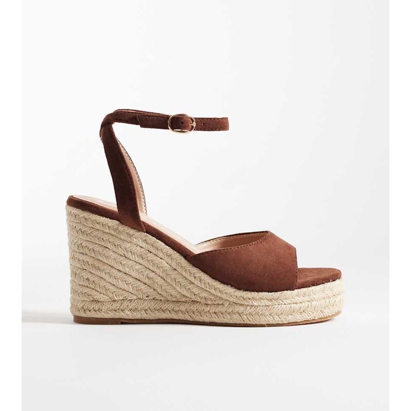 SEQWL Wide Fit Espadrille wedges in brown 113380326