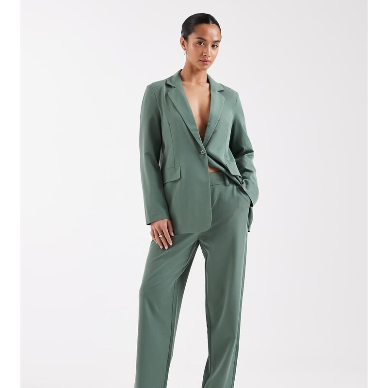 Vero Moda Petite straight leg tailored trouser co-ord in green