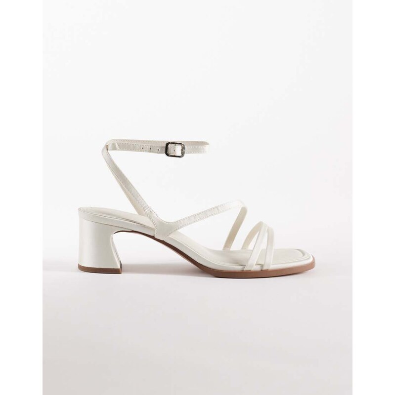 ASOS DESIGN Honeybee mid block heeled sandals in ivory-White