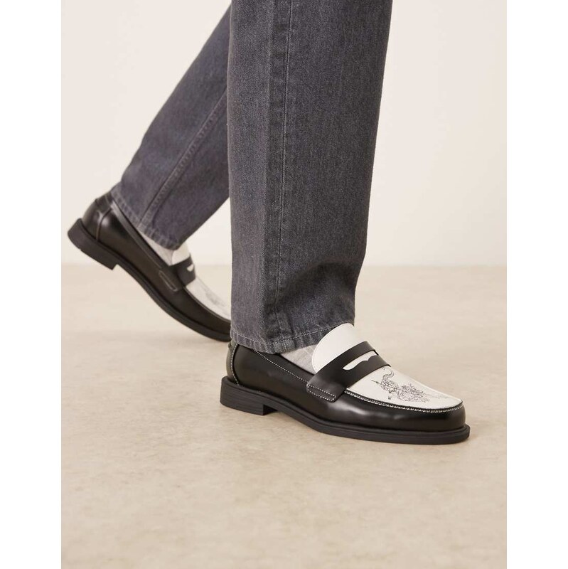 ASOS DESIGN two tone penny loafers with tiger graphic-Multi