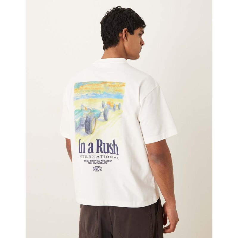 Prohibited grand prix back print graphic t-shirt in off white