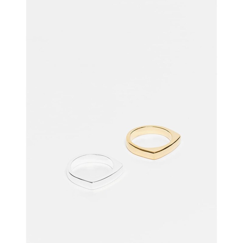 & Other Stories 2 band slim square ring in silver and gold-Multi