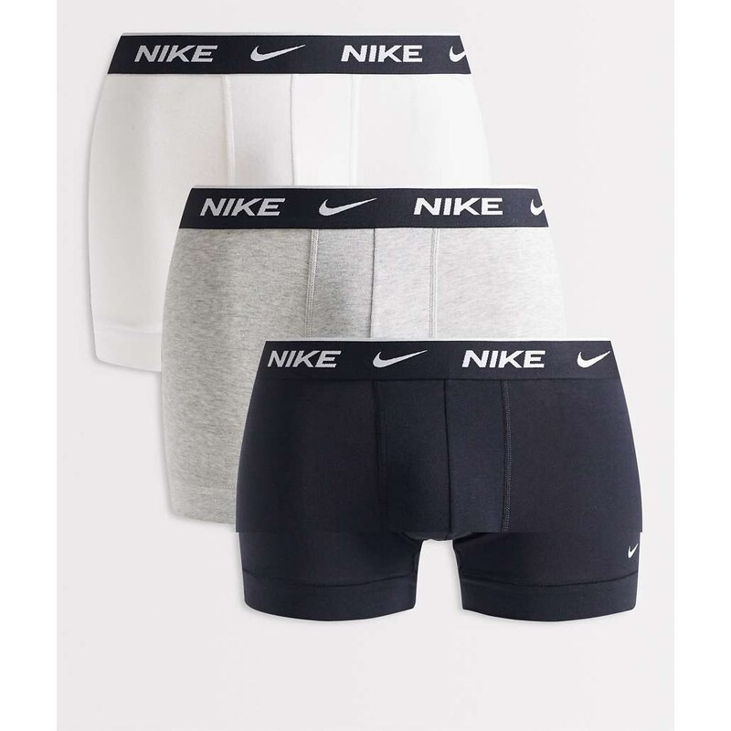 Nike Essential Cotton Stretch 3 pack trunks in black/grey/white