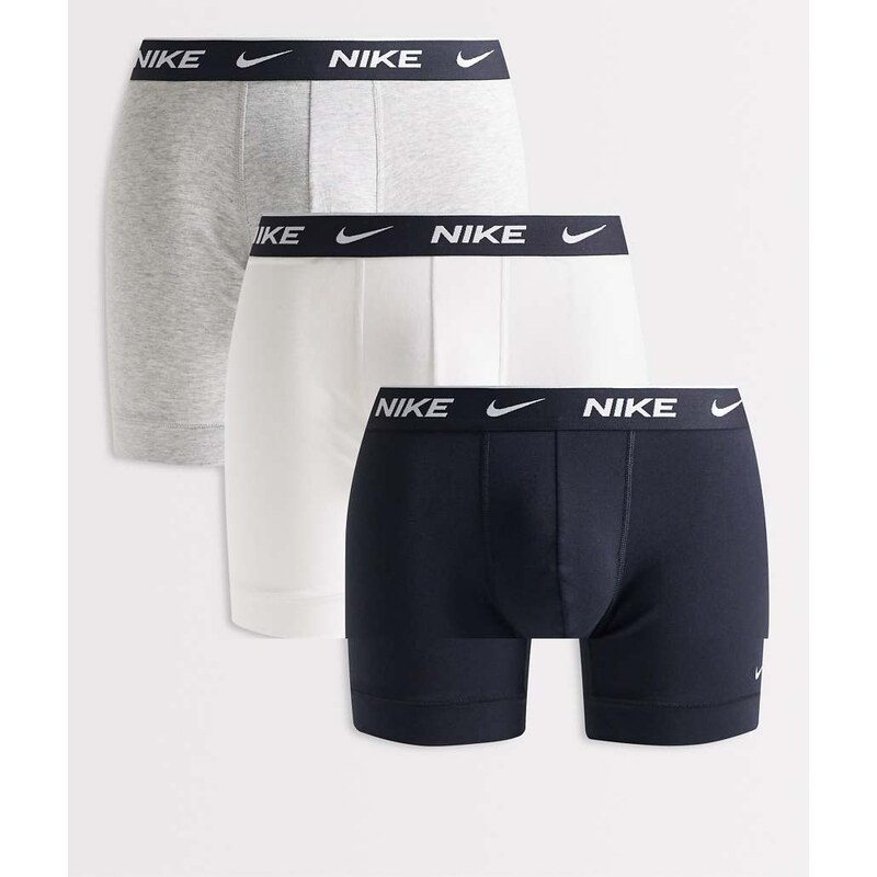 Nike Essential Cotton Stretch 3 pack boxer briefs in black/grey