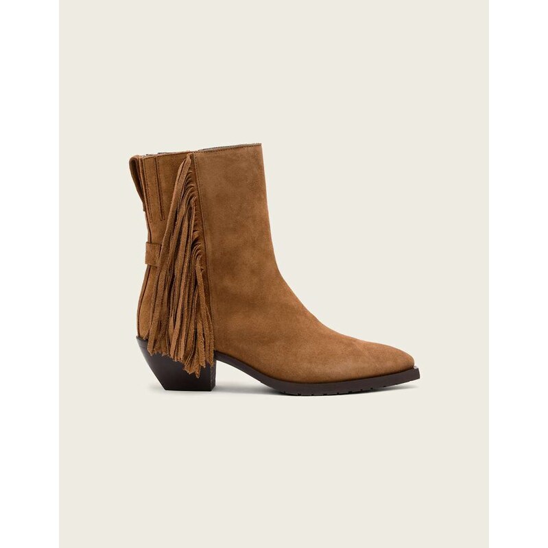 AllSaints bazely suede fringe ankle boot in tan-Brown 113380579