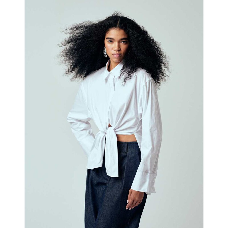 ASOS DESIGN oversized tie front shirt in white