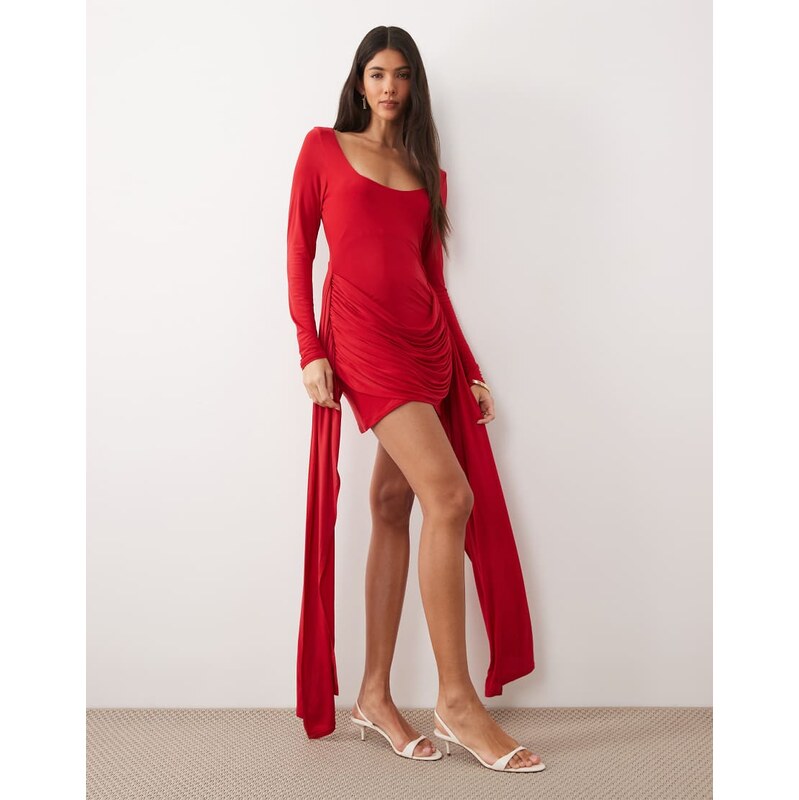 ASOS DESIGN draped waist scoop neck mini dress in red