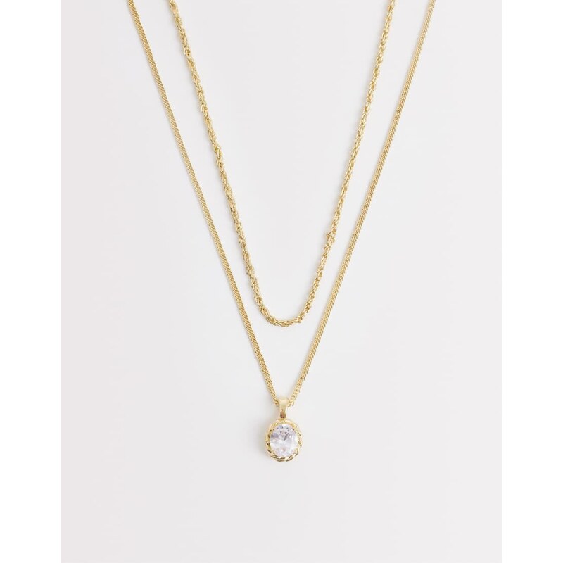 ASOS DESIGN 2 pack cubic zirconia crystal pendant necklace in gold 113380600