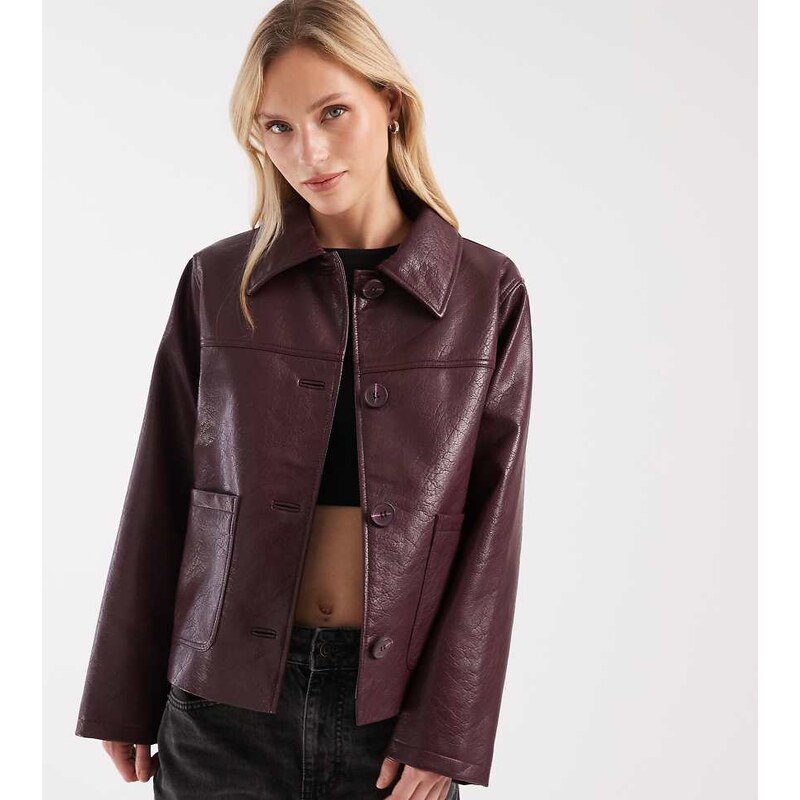 ASOS Petite ASOS DESIGN Petite leather look harrington jacket in 113383657