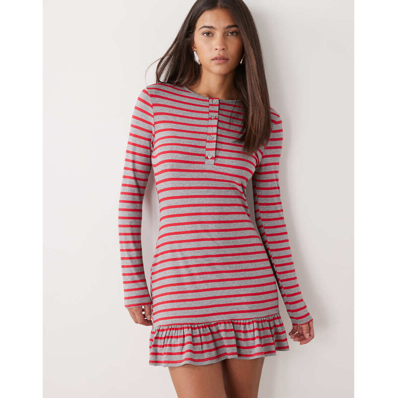 COLLUSION long sleeve stripe drop waist mini dress-Grey 113676125