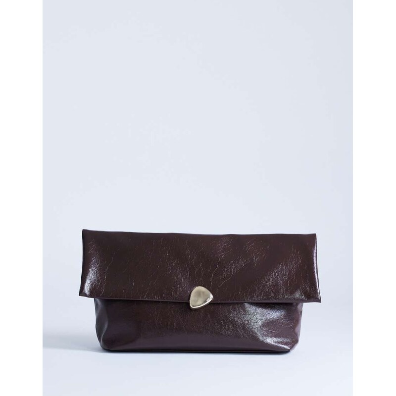 Topshop Gaia large clutch bag with gold hardware in chocolate-Brown 113380608