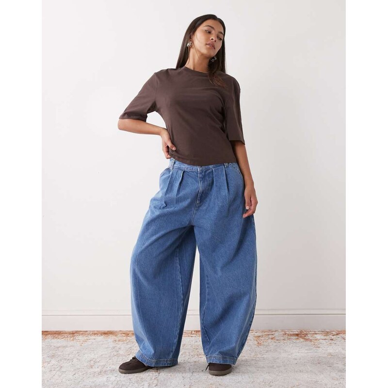 COLLUSION XL balloon jean in marble wash-Navy