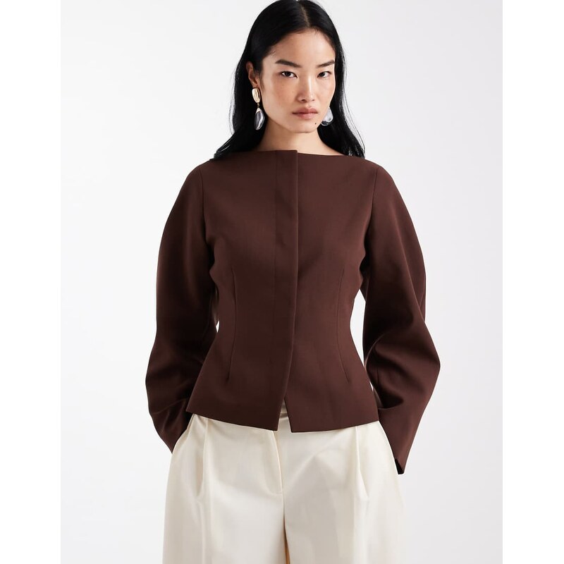 ASOS DESIGN slash neck blazer-Brown