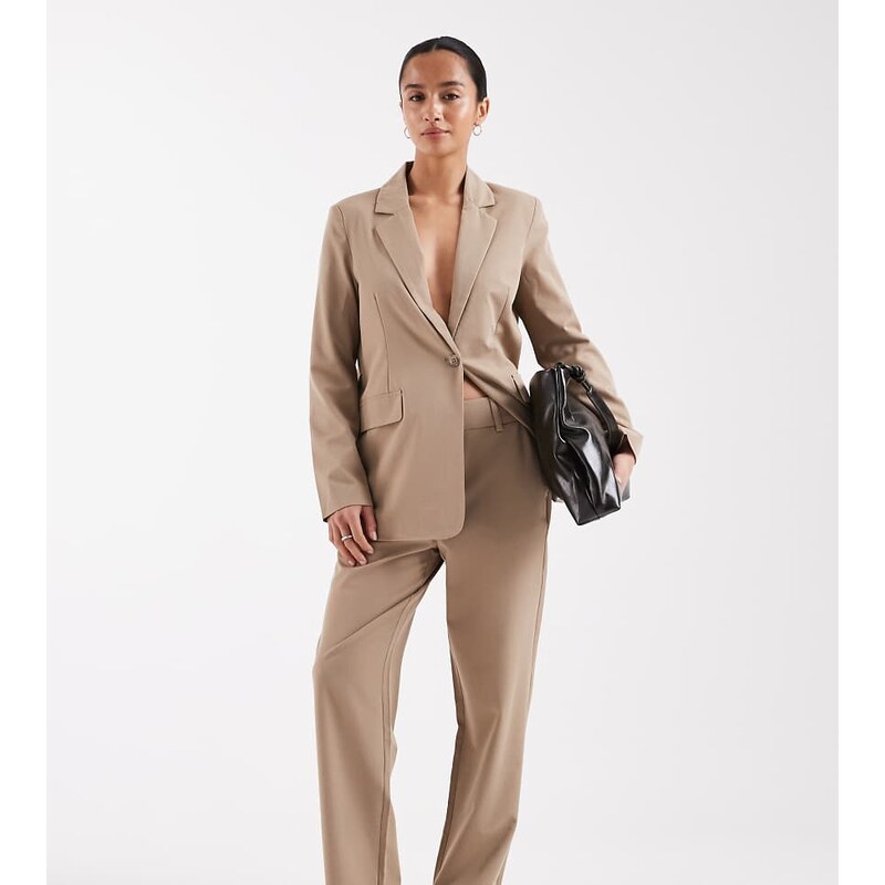Vero Moda Petite straight leg tailored trouser co-ord in beige