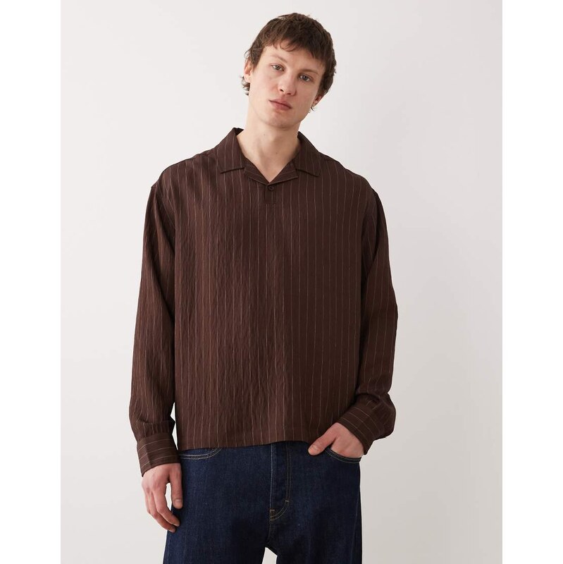 ASOS DESIGN oversized overhead stripe shirt in brown