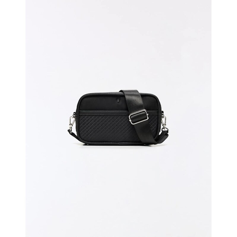 Bershka Technical monogram crossbody bag in black