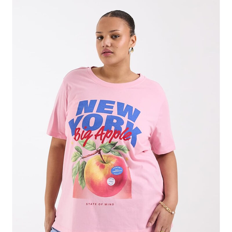 ONLY Curve New York print t-shirt in pink