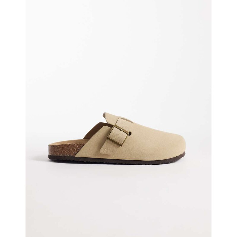ASOS DESIGN mule sandals with cork sole in stone-Neutral