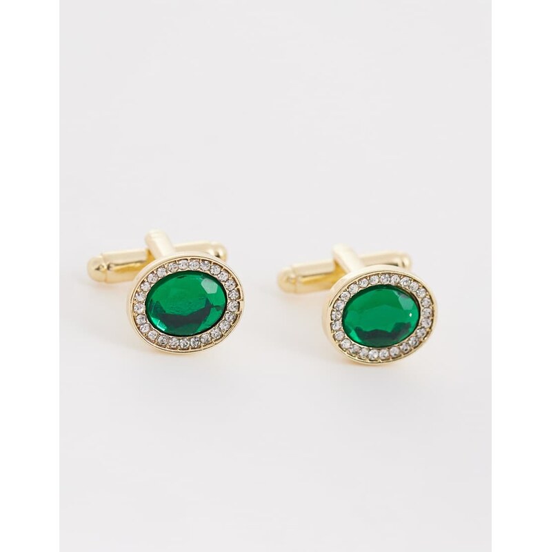 ASOS DESIGN emerald stone cufflinks in gold