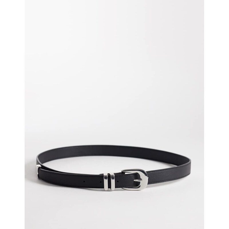Weekday slim western belt with silver buckle in black 115522172