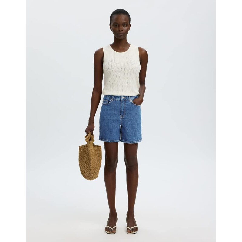 Selected Denim shorts in medium blue denim 115500601