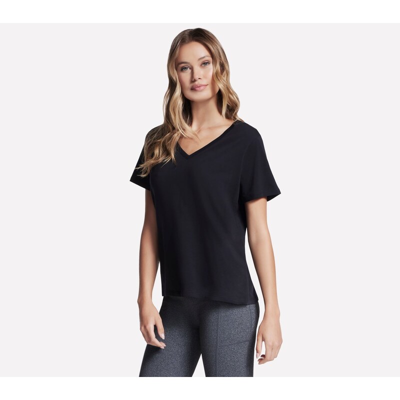 Skechers Ženy Pima V-Neck tričko v Černá, Velikost XS