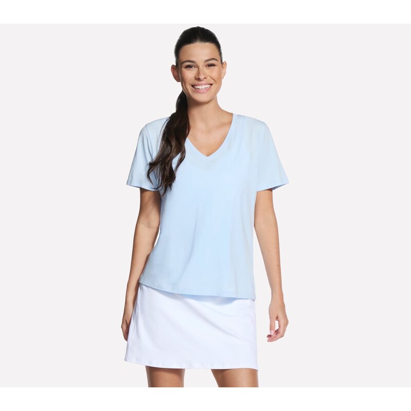 Skechers Ženy Pima V-Neck tričko v Stříbrná/Bílý/Modrý, Velikost XS 113381550