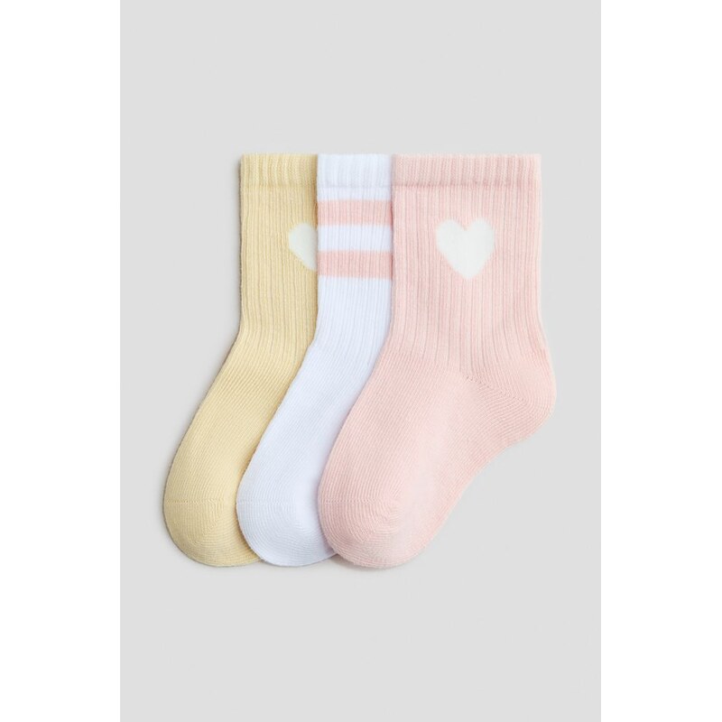 H&M - Ponožky 3 páry - Světle Růžová/Žlutá