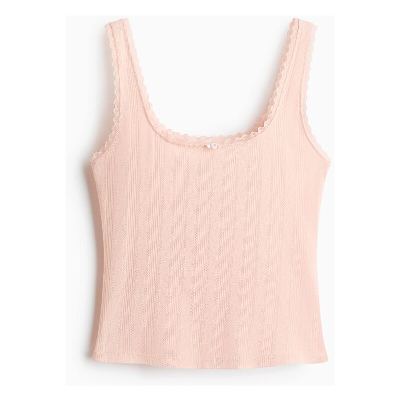 H&M - Bavlněný top bez rukávů s ažurovým vzorem - Světlá