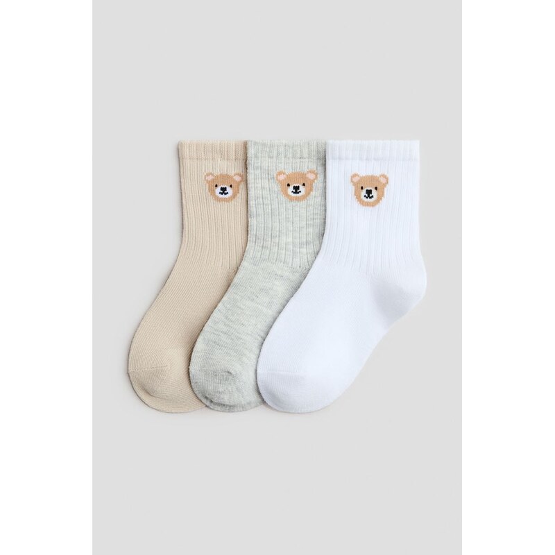 H&M - Ponožky 3 páry - Béžová/Medvídek